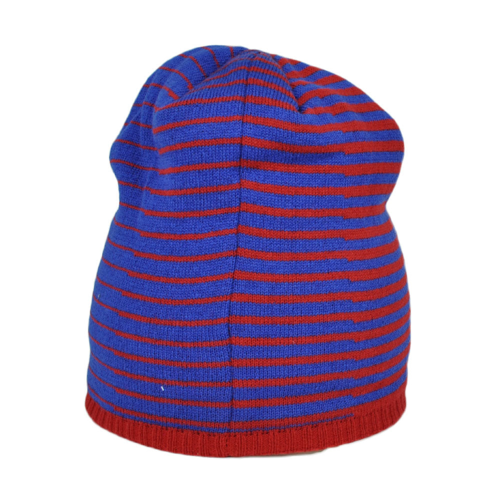 NCAA Kansas Jayhawks 047KZ Striped Pattern Knit Beanie Red Blue Hat One Size