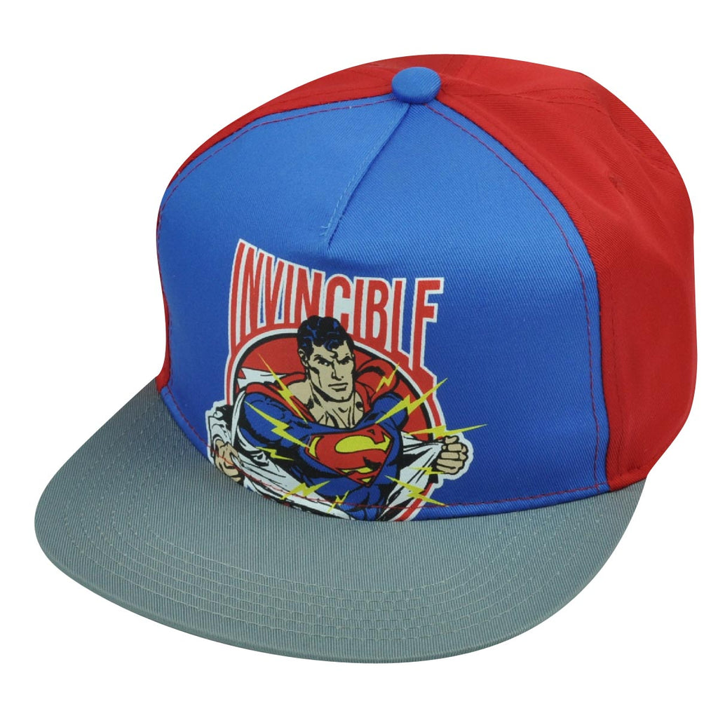 Superman Invincible Flat Bill Snapback Super Hero Cartoon Hat Cap DC Comics Book