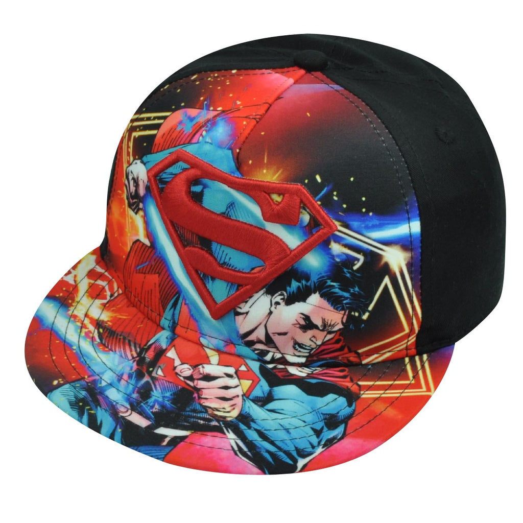 Superman DC Comics Book Super Hero Snapback Flat Bill Cartoon Black Hat Cap
