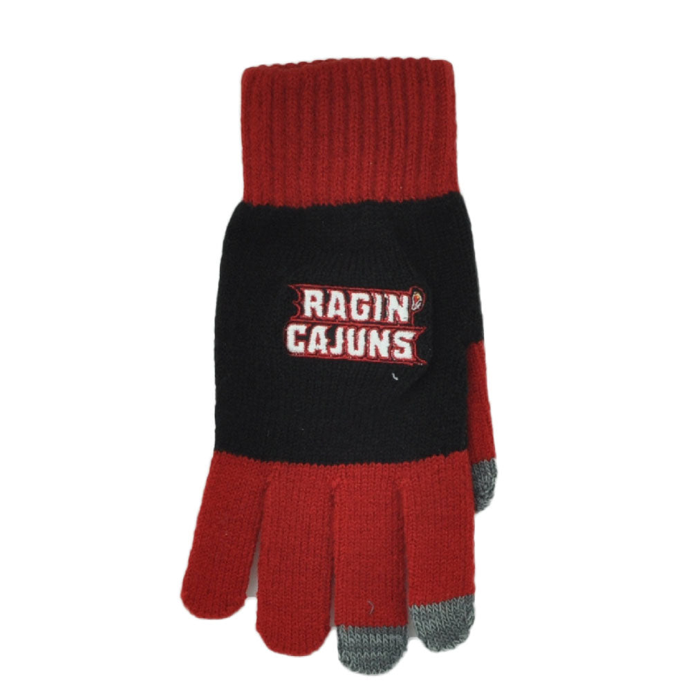 NCAA Louisiana Ragin Cajuns L265W Fleece Gloves Winter Red Black One Size Mens