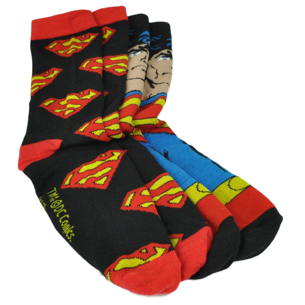 DC Comics Superman Super Hero 2 Pairs Long Socks Mens Shoe Size 6-12 Warner Bros