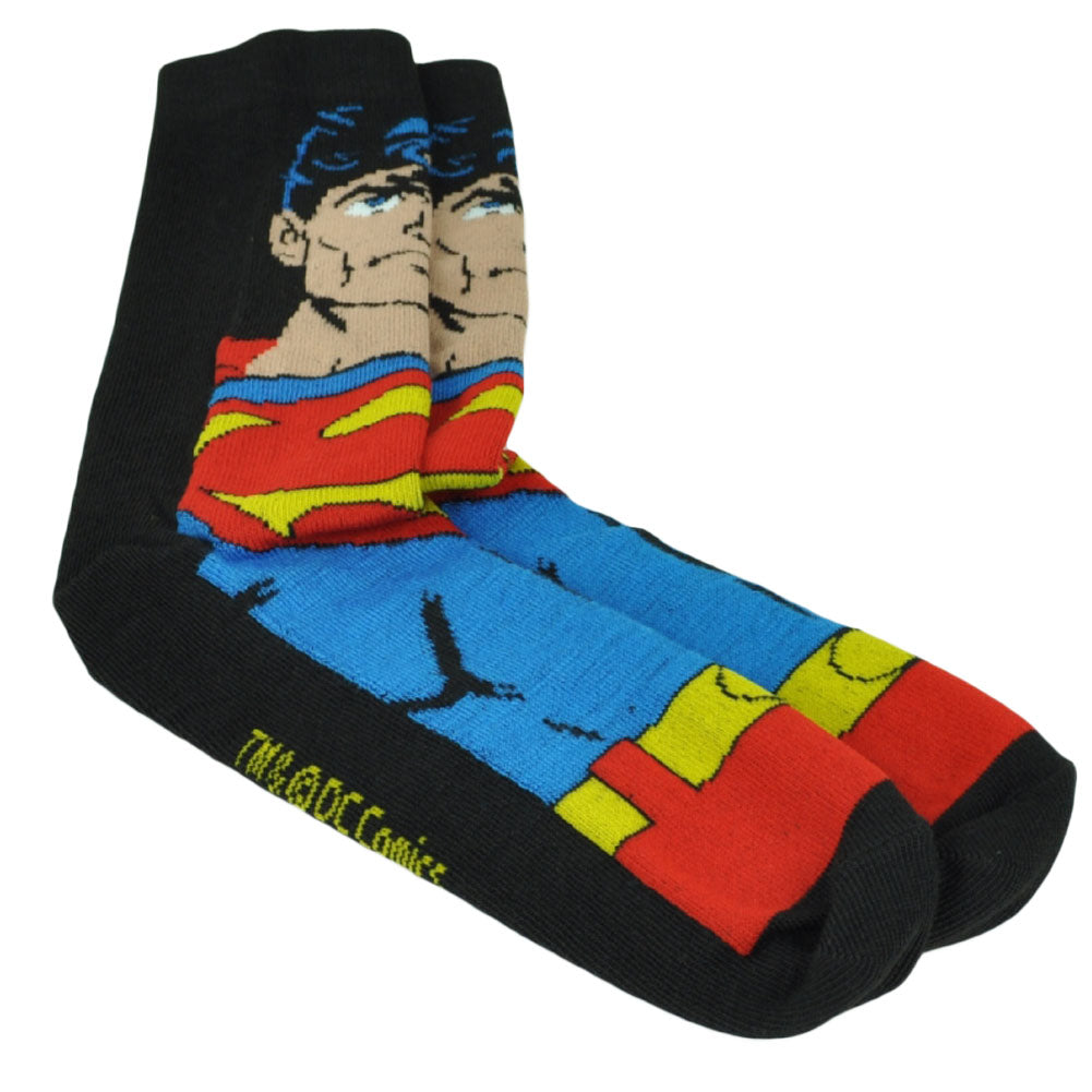 DC Comics Superman Super Hero 2 Pairs Long Socks Mens Shoe Size 6-12 Warner Bros