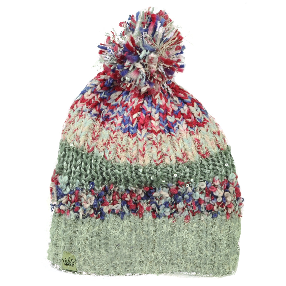 Kentucky State USA Women Pink Knit Beanie Crochet Pom Pom Sequin Fuzzy Striped