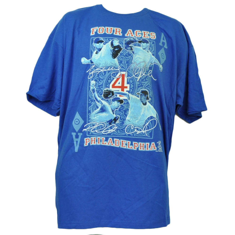 Philadelphia Phillies Four Aces Baseball Mens Tshirt Tee Blue Crew Neck
