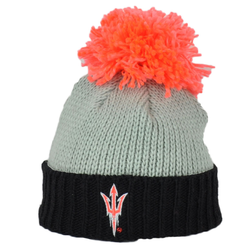 NCAA Adidas Arizona State Sun Devils KX69W Beanie Pom Pom Hat Cuffed Knit Gray
