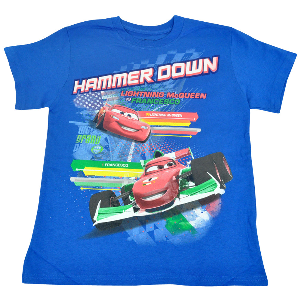 Official Disney Cars Movie Hammer Down McQueen Francesco Youth Kids Tshirt