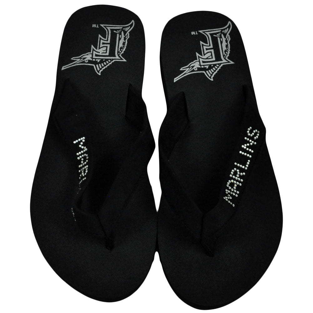 MLB Baseball Florida Marlins Womens Rhinestone Wedge Flip Flop Sandals Size 7-8