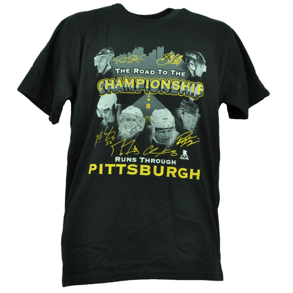 Pittsburgh Penguin Tshirt Players Signature Letang Crosby Mens Road Championship