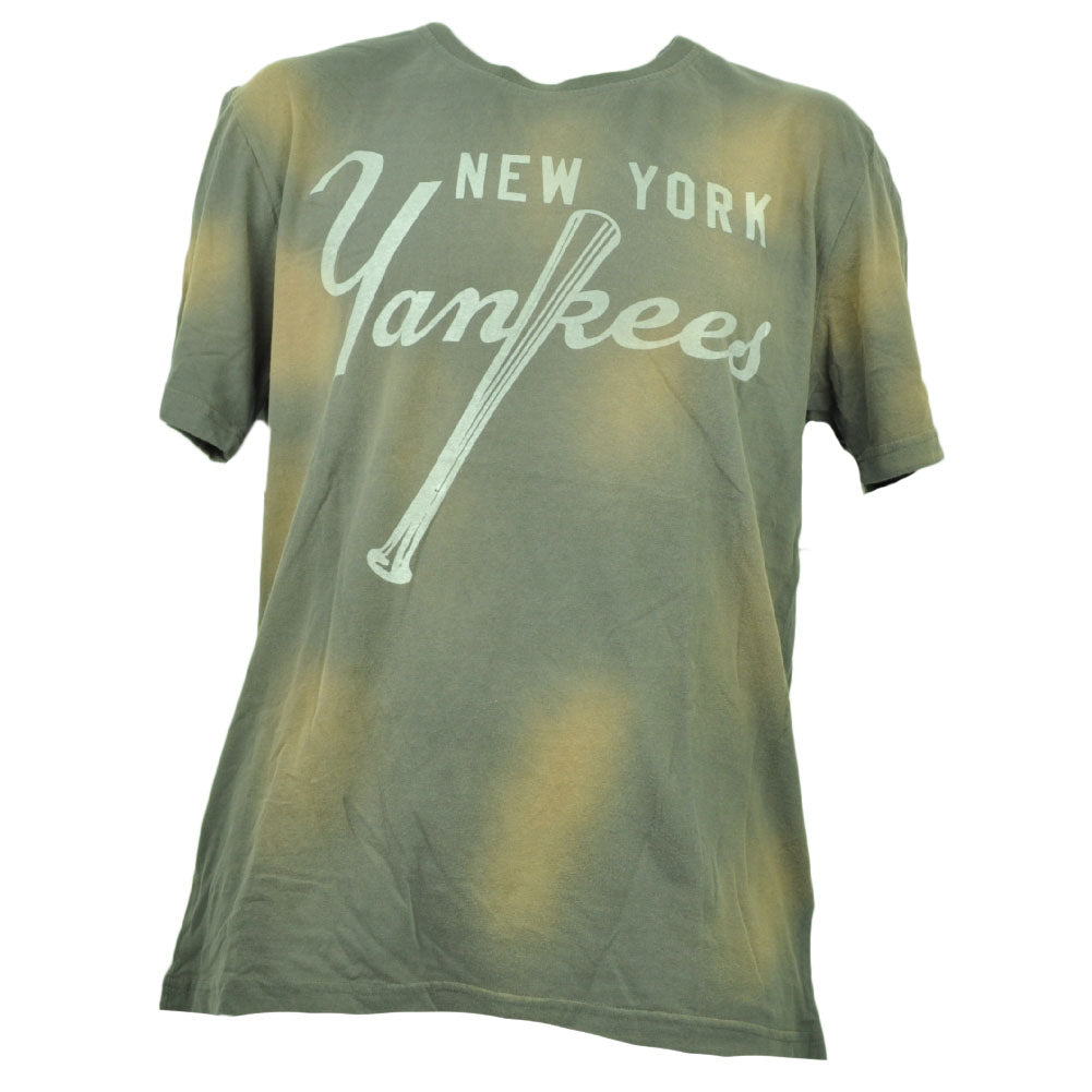 Red Jacket New York Yankees Faded Bleach Tshirt Tee Mens Crew Neck Gray