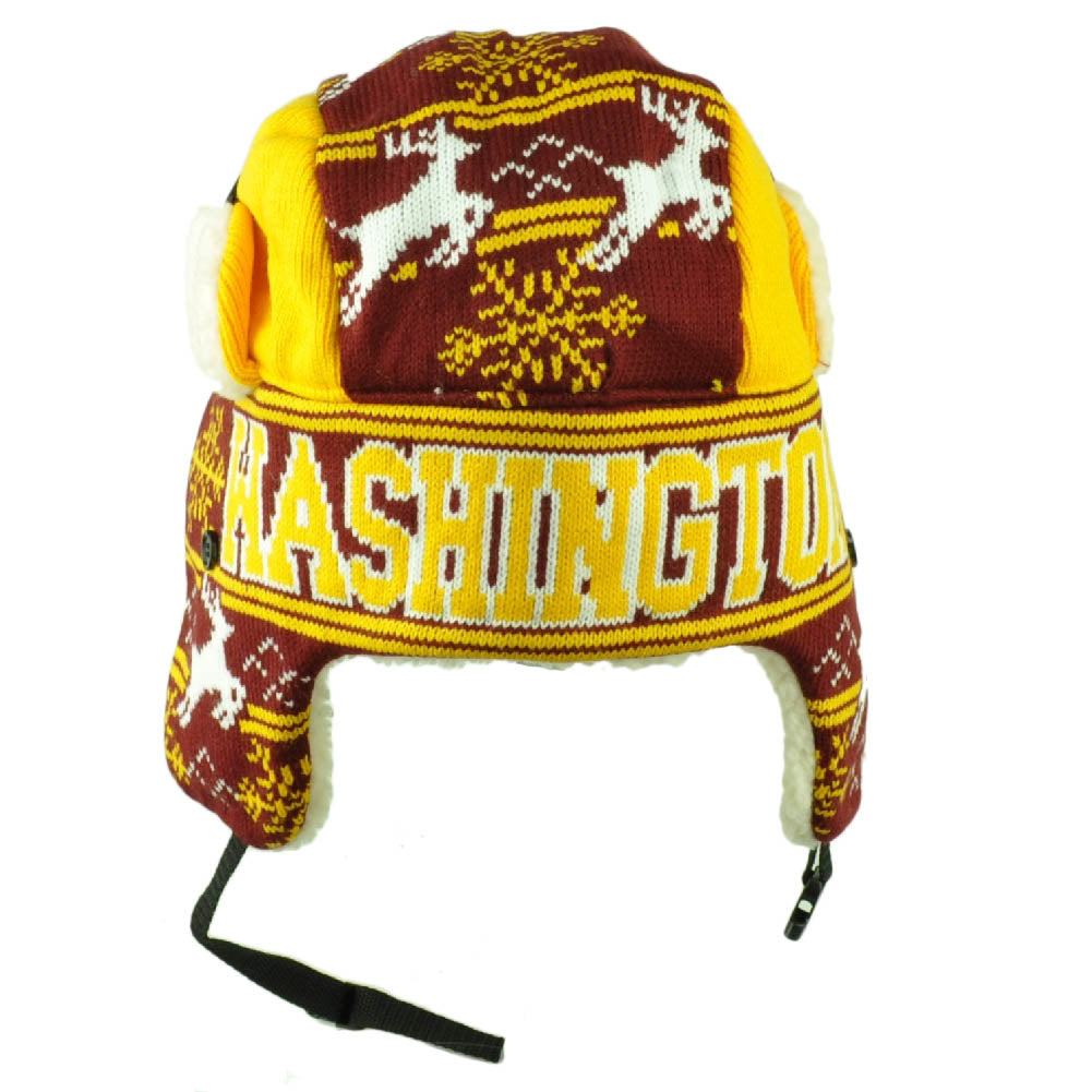 Washington State Trapper Aviator Knit Beanie Fleece Nordic Burgundy Ear Flap