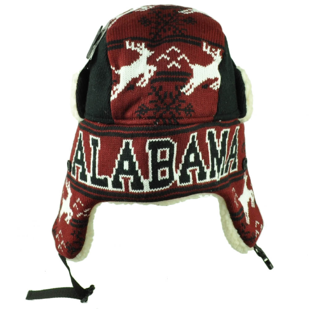 Alabama State Trapper Aviator Knit Beanie Fleece Nordic Hat Burgundy Ear Flap