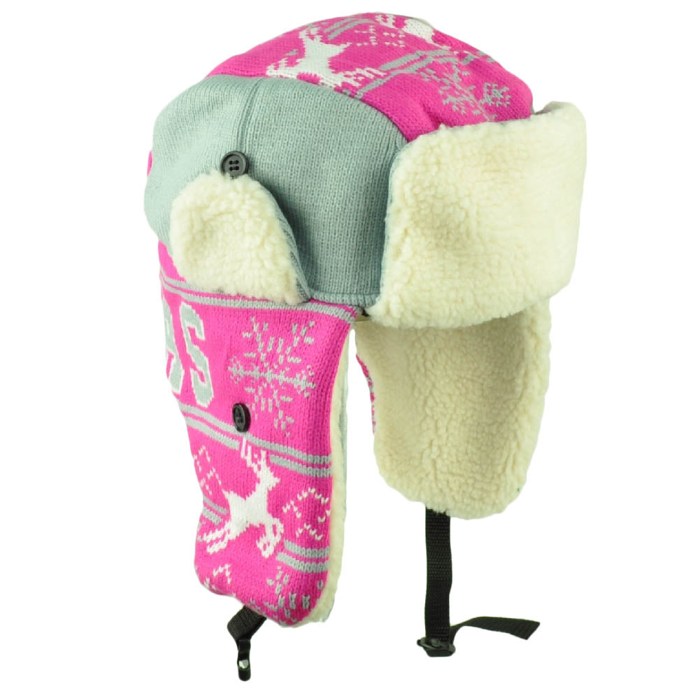 Dallas Trapper Aviator Knit Beanie Fleece Nordic Hat Ear Flap City Pink Womens
