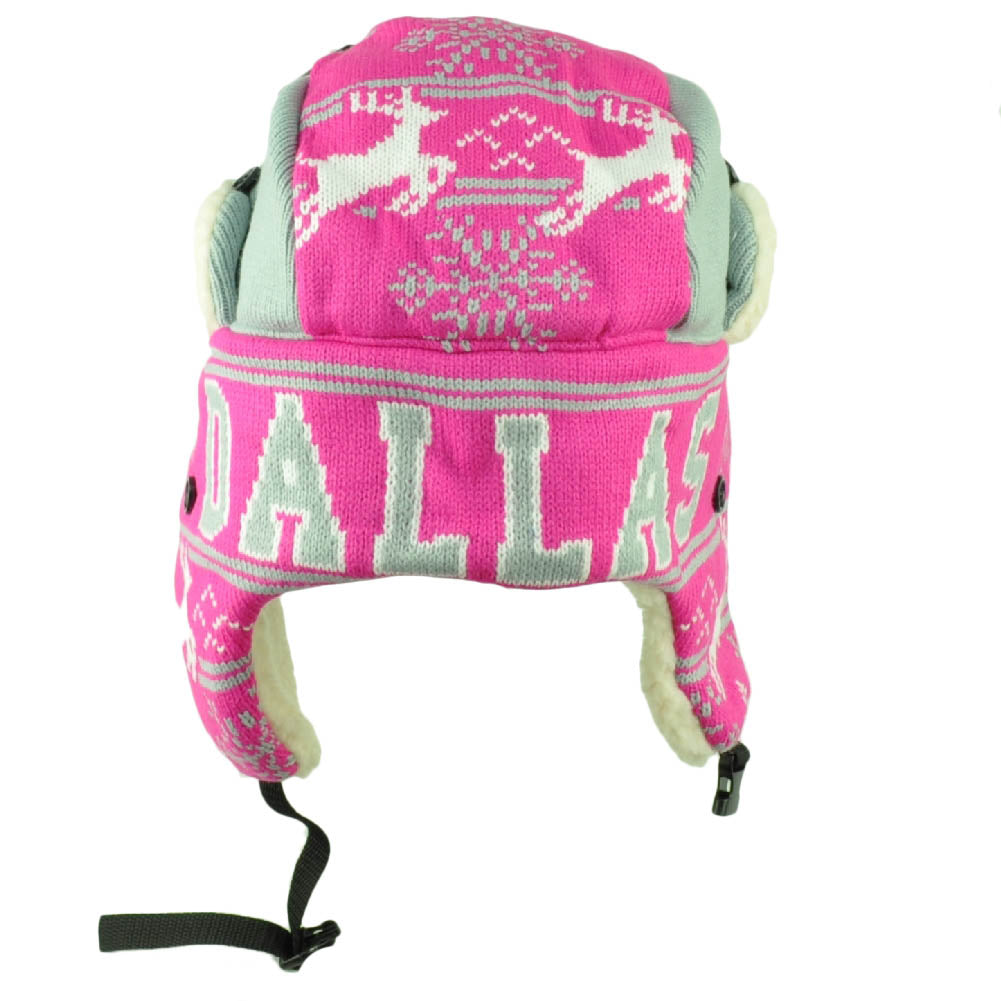 Dallas Trapper Aviator Knit Beanie Fleece Nordic Hat Ear Flap City Pink Womens