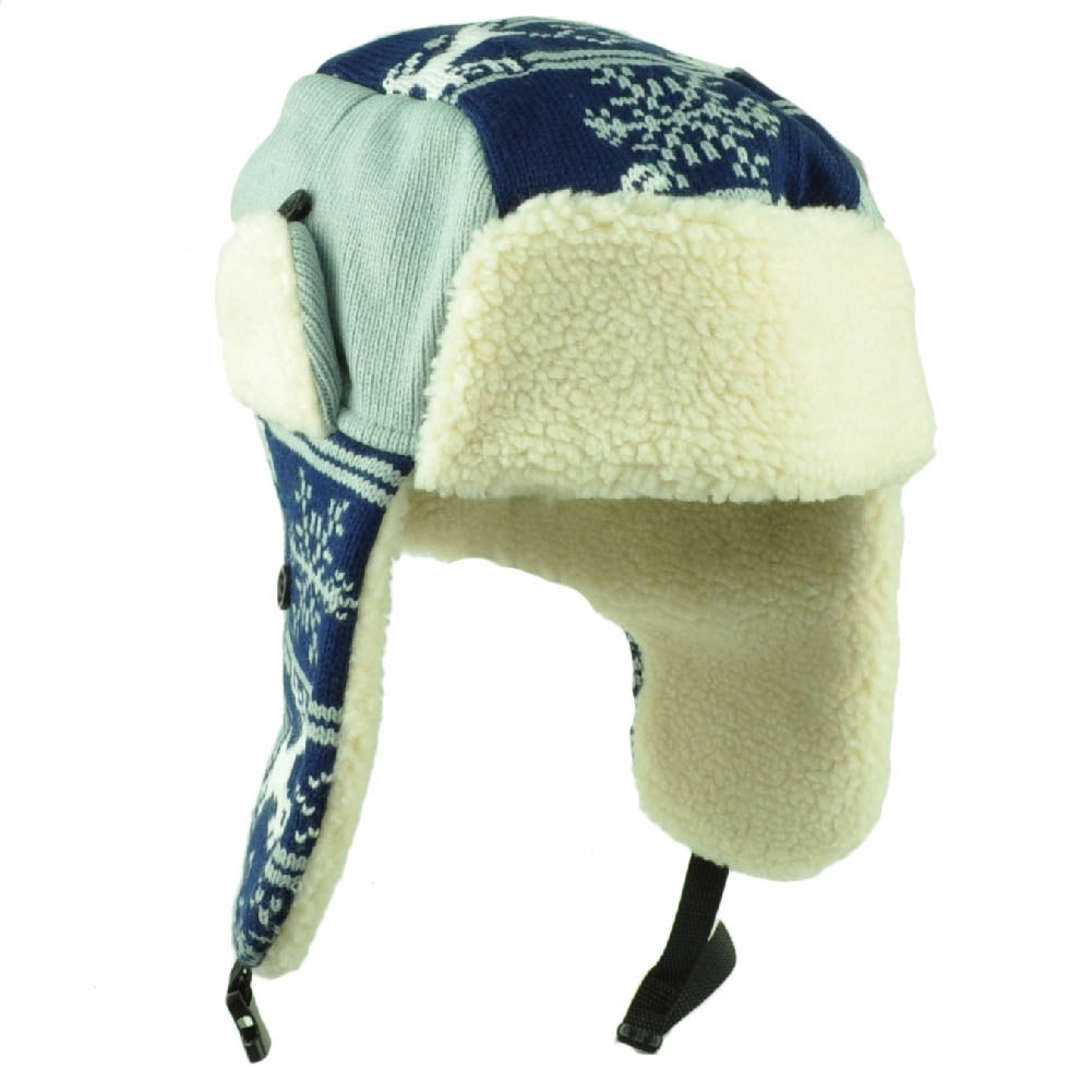 Dallas Trapper Aviator Knit Beanie Fleece Nordic Hat Ear Flap Texas Navy Gray