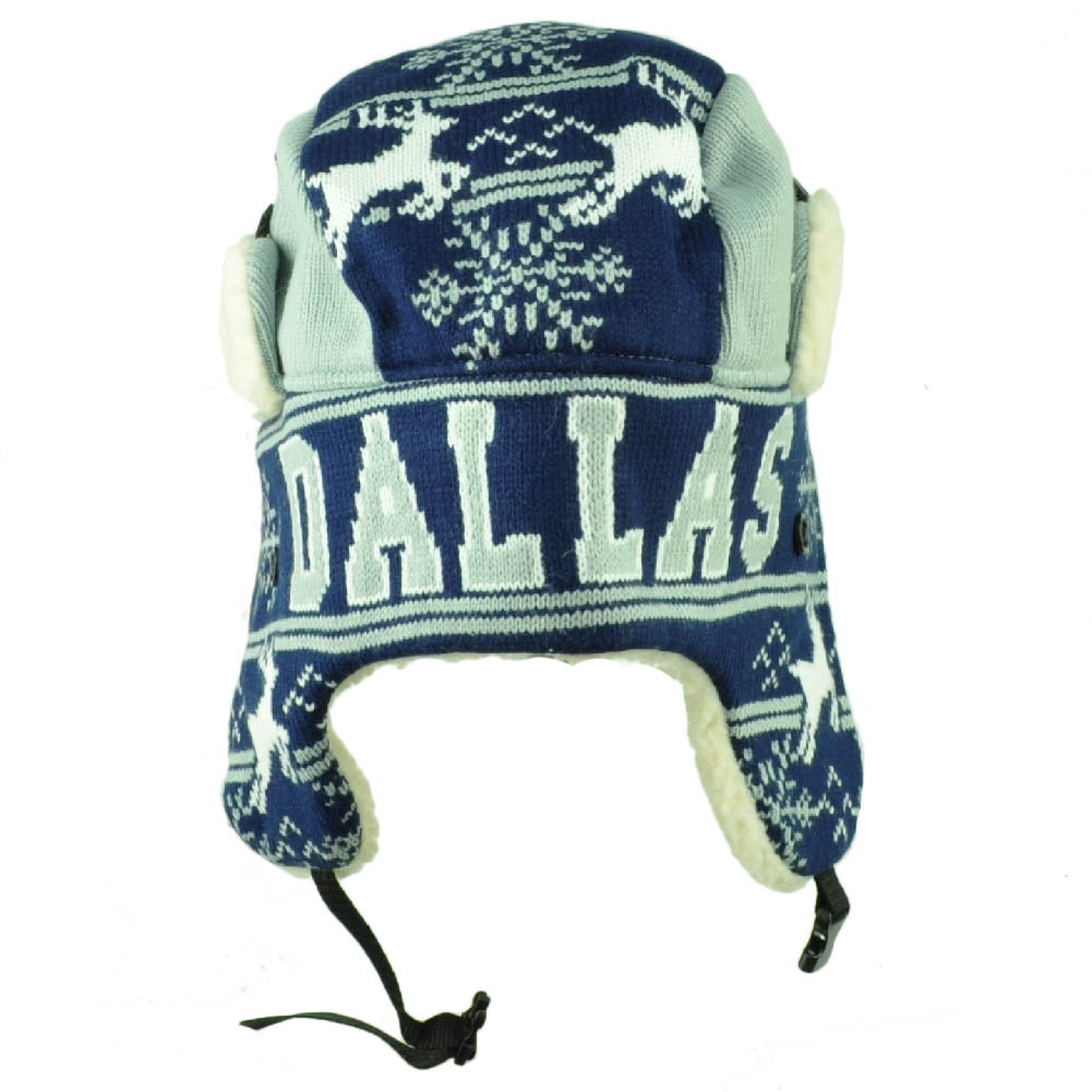 Dallas Trapper Aviator Knit Beanie Fleece Nordic Hat Ear Flap Texas Navy Gray