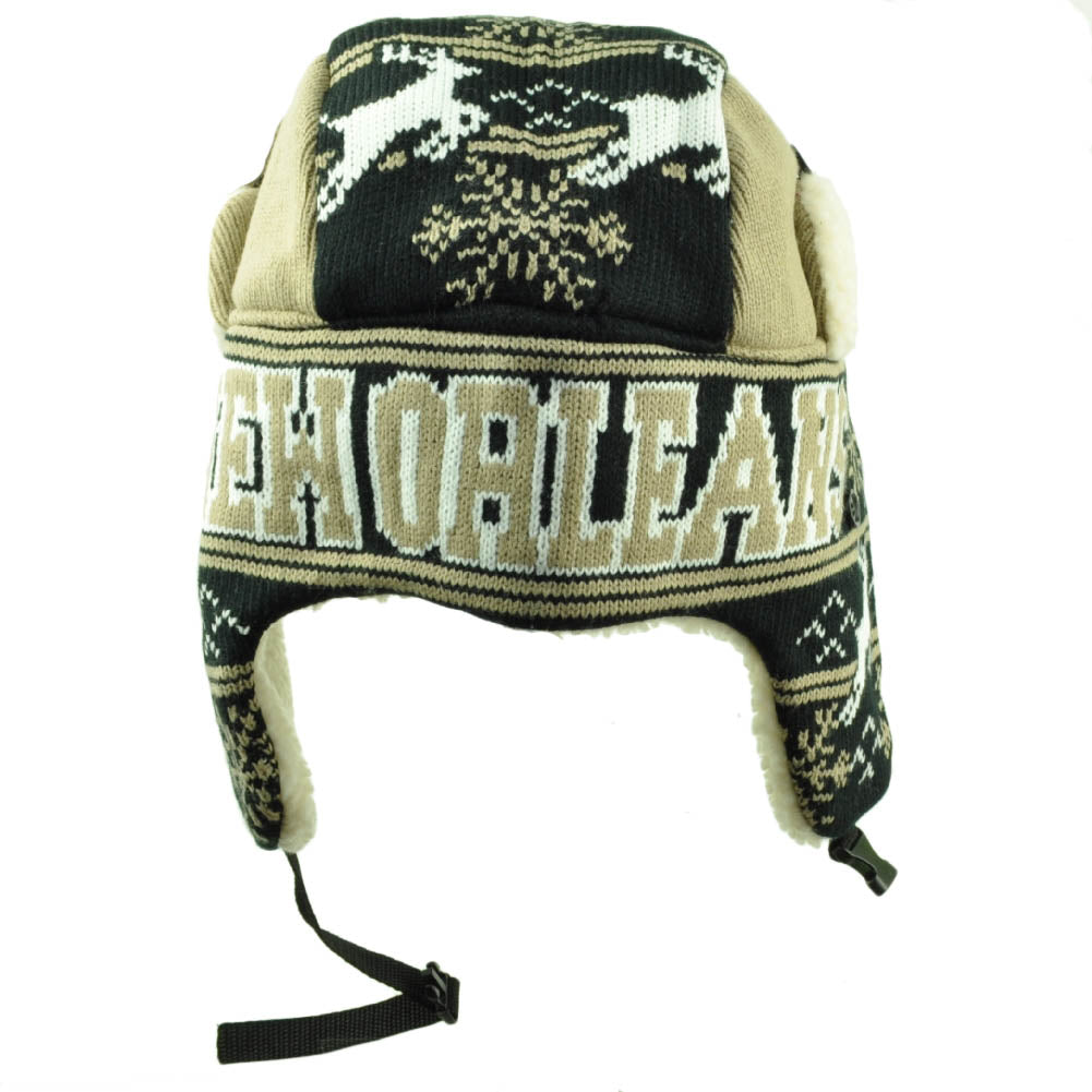 New Orleans Trapper Aviator Knit Beanie Fleece Nordic Hat Ear Flap City Beige