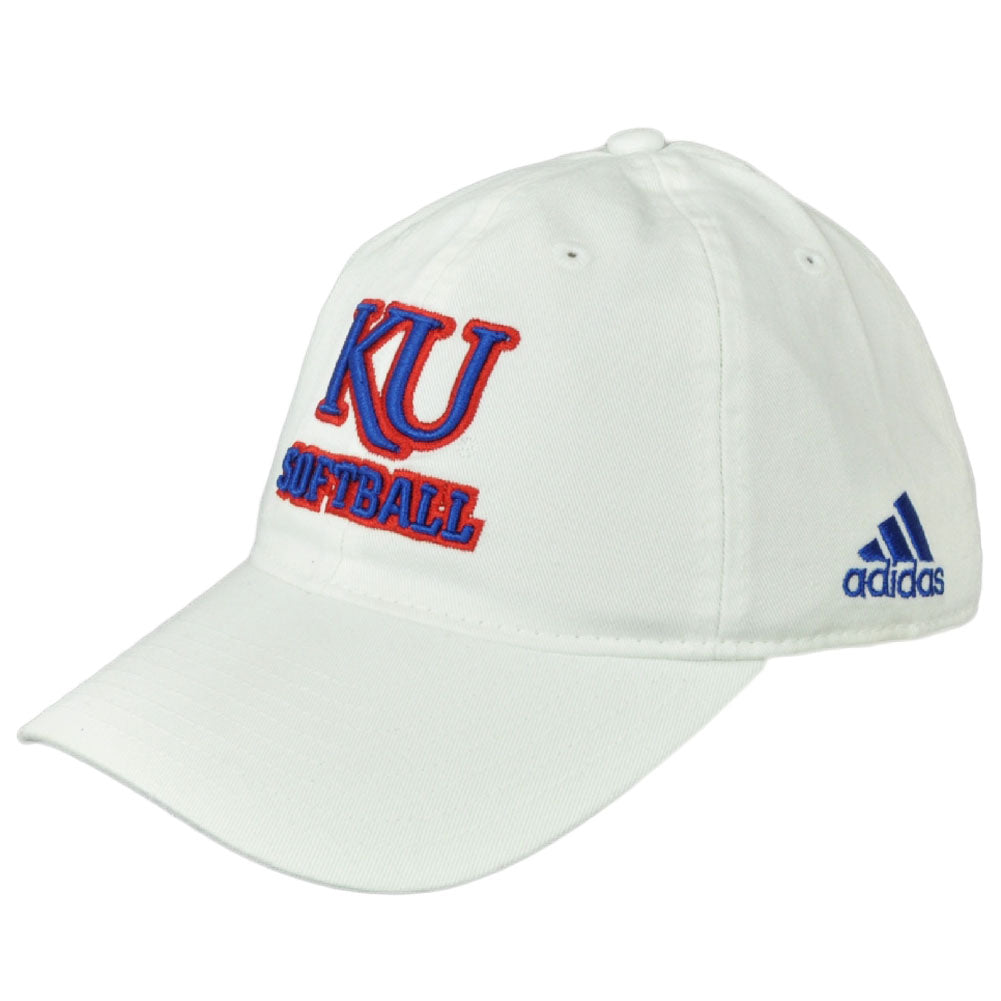 NCAA Adidas Kansas Jayhawks E2461 Softball Hat Cap Curved Bill White Relaxed