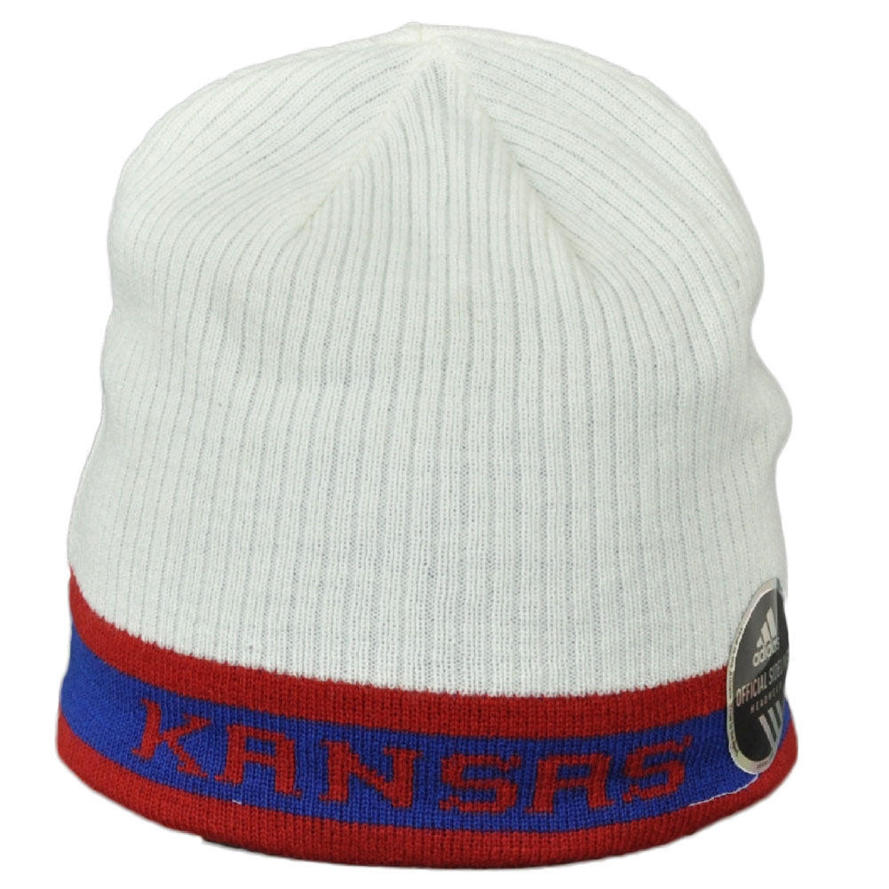 NCAA Adidas Kansas Jayhawks KA78Z Reversible Knit Beanie White Blue Cuffless Hat