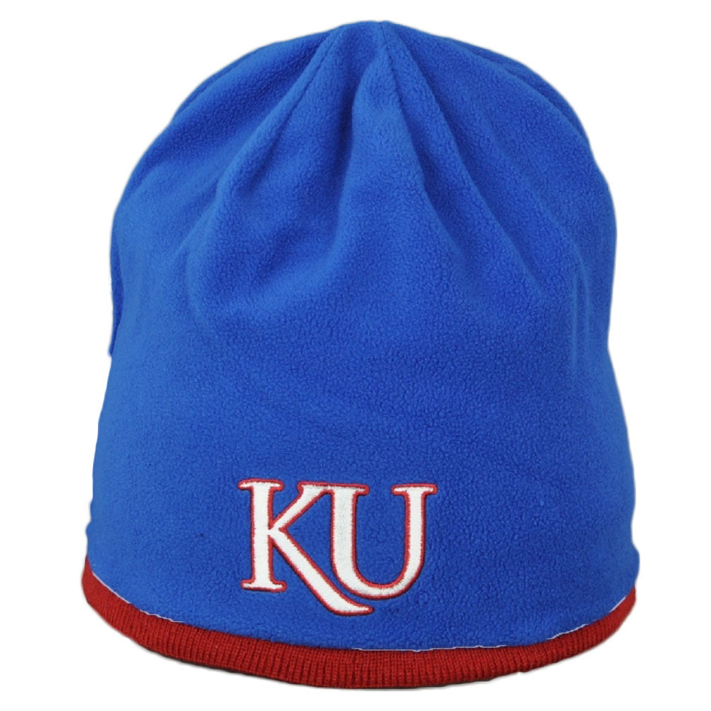 NCAA Adidas Kansas Jayhawks KA78Z Reversible Knit Beanie White Blue Cuffless Hat