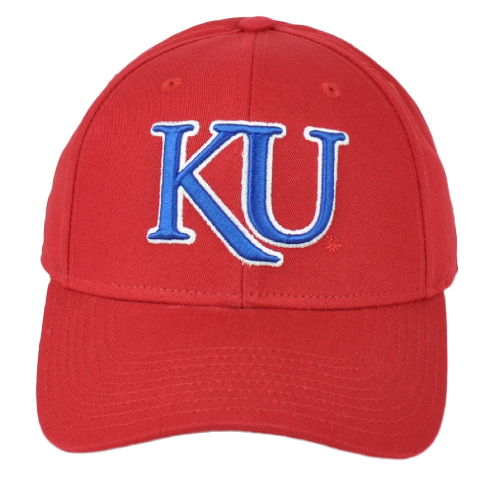 NCAA Adidas Kansas Jayhawks VH55Z Structured Hat Cap Red Adjustable Curved Bill