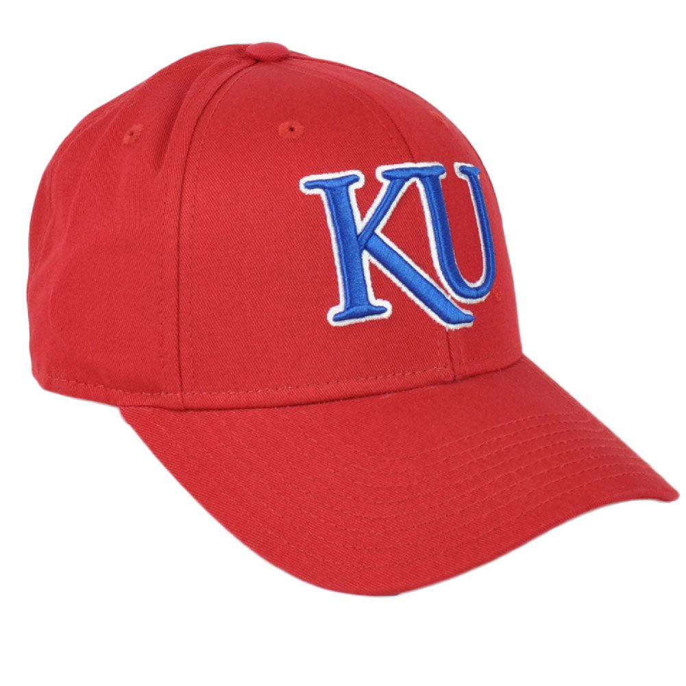 NCAA Adidas Kansas Jayhawks VH55Z Structured Hat Cap Red Adjustable Curved Bill