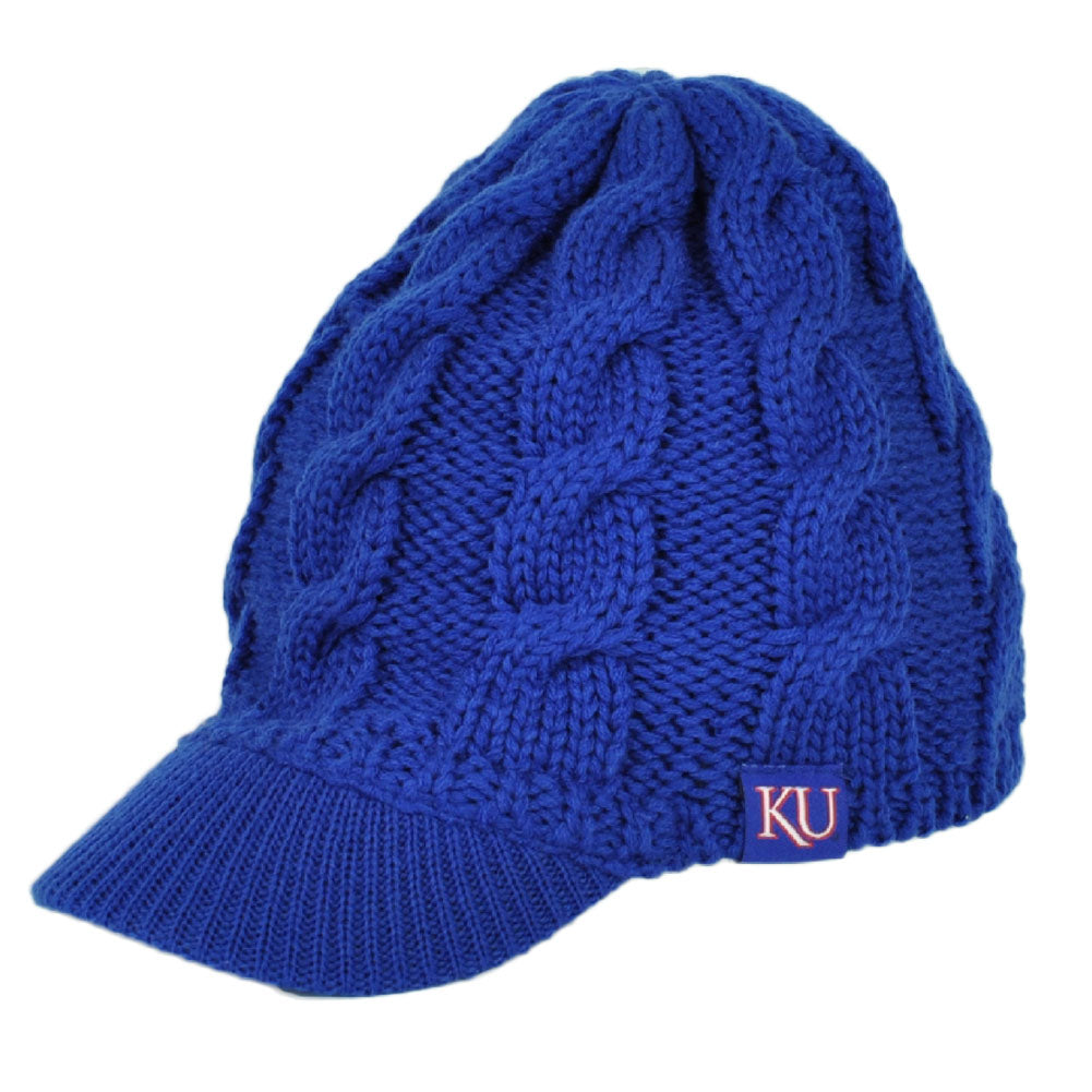 NCAA Adidas Kansas Jayhawks KG52W Womens Ladies Blue Knit Crochet Visor Beanie
