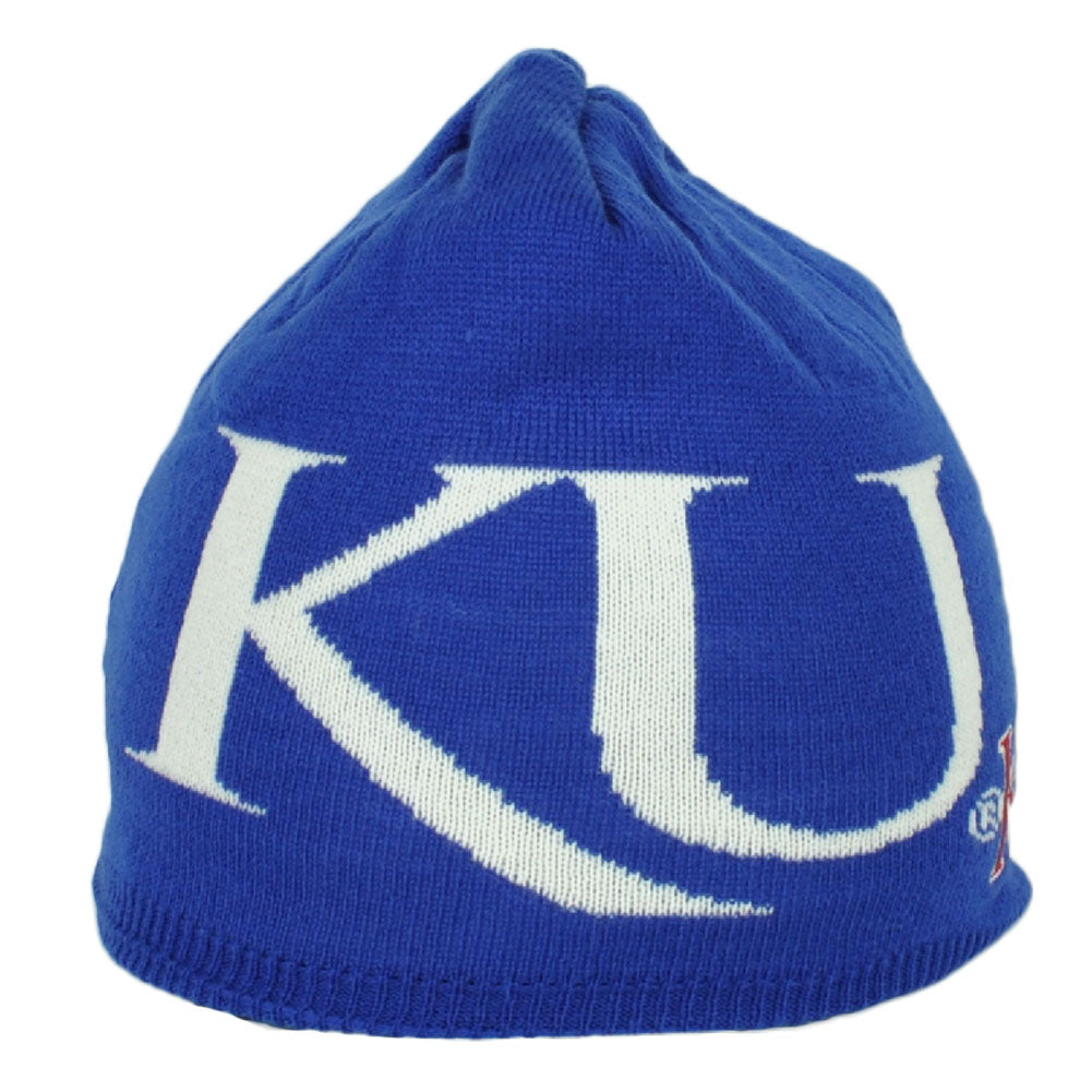 NCAA Adidas Kansas Jayhawks KY52Z Cuffless Blue Knit Beanie Winter Hat
