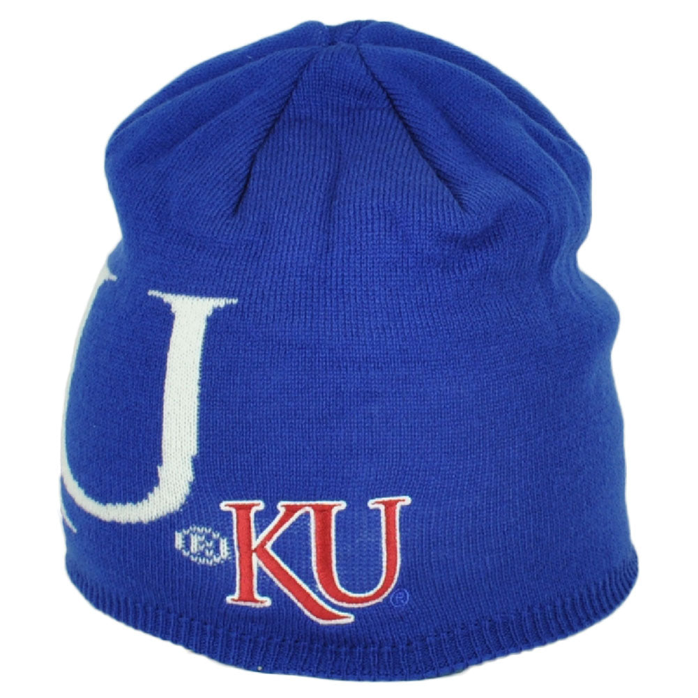 NCAA Adidas Kansas Jayhawks KY52Z Cuffless Blue Knit Beanie Winter Hat