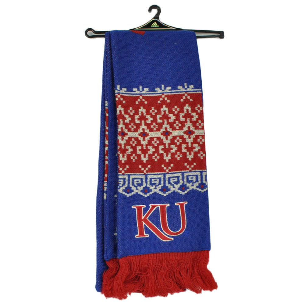 NCAA Adidas Kansas Jayhawks S636W Nordic Fringe Scarf Winter Blue Red Fashion