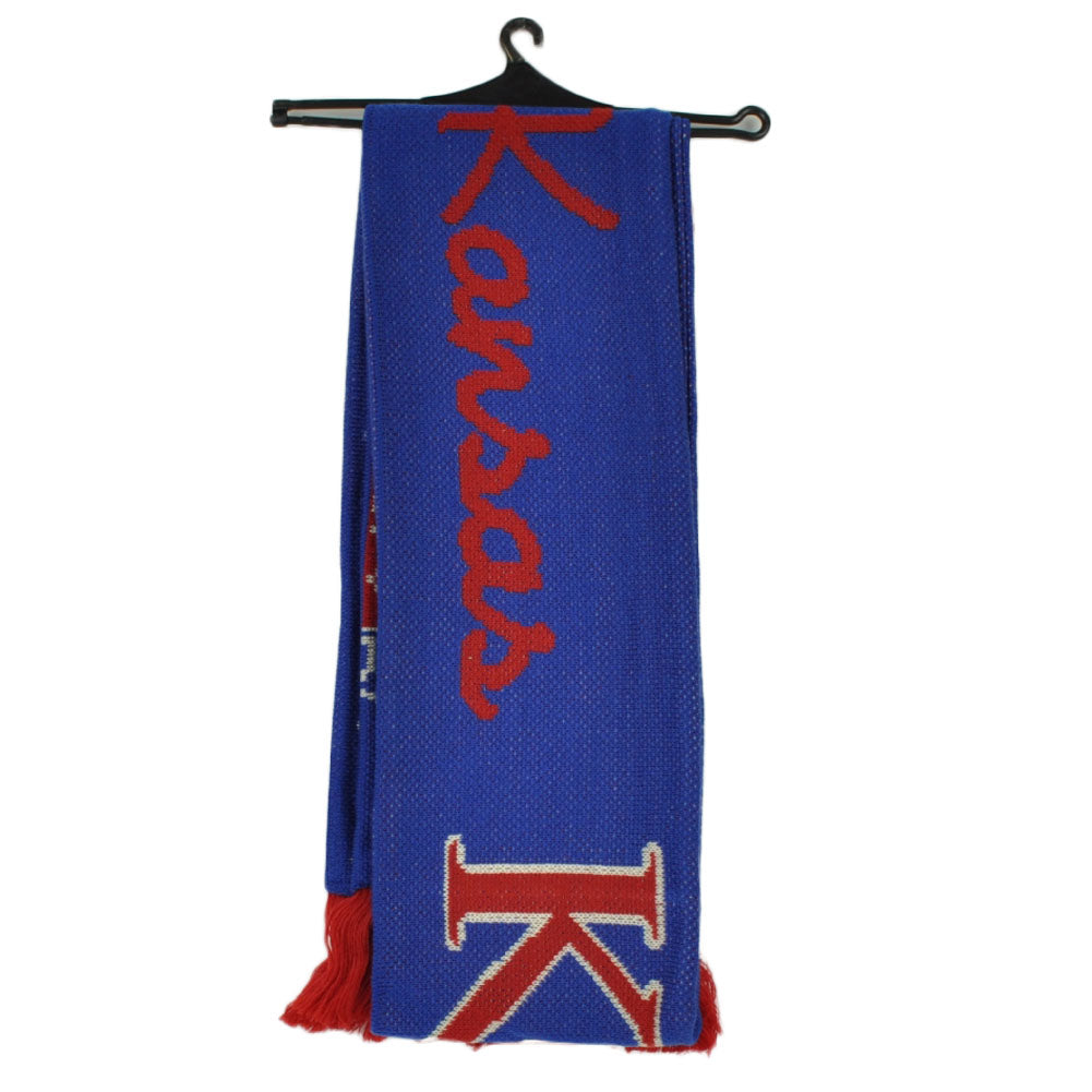 NCAA Adidas Kansas Jayhawks S636W Nordic Fringe Scarf Winter Blue Red Fashion