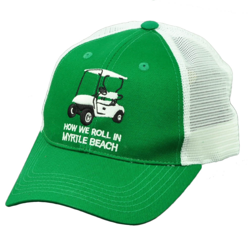 How We Roll In Myrtle Beach South Carolina Mesh Green White Adjustable Hat Cap