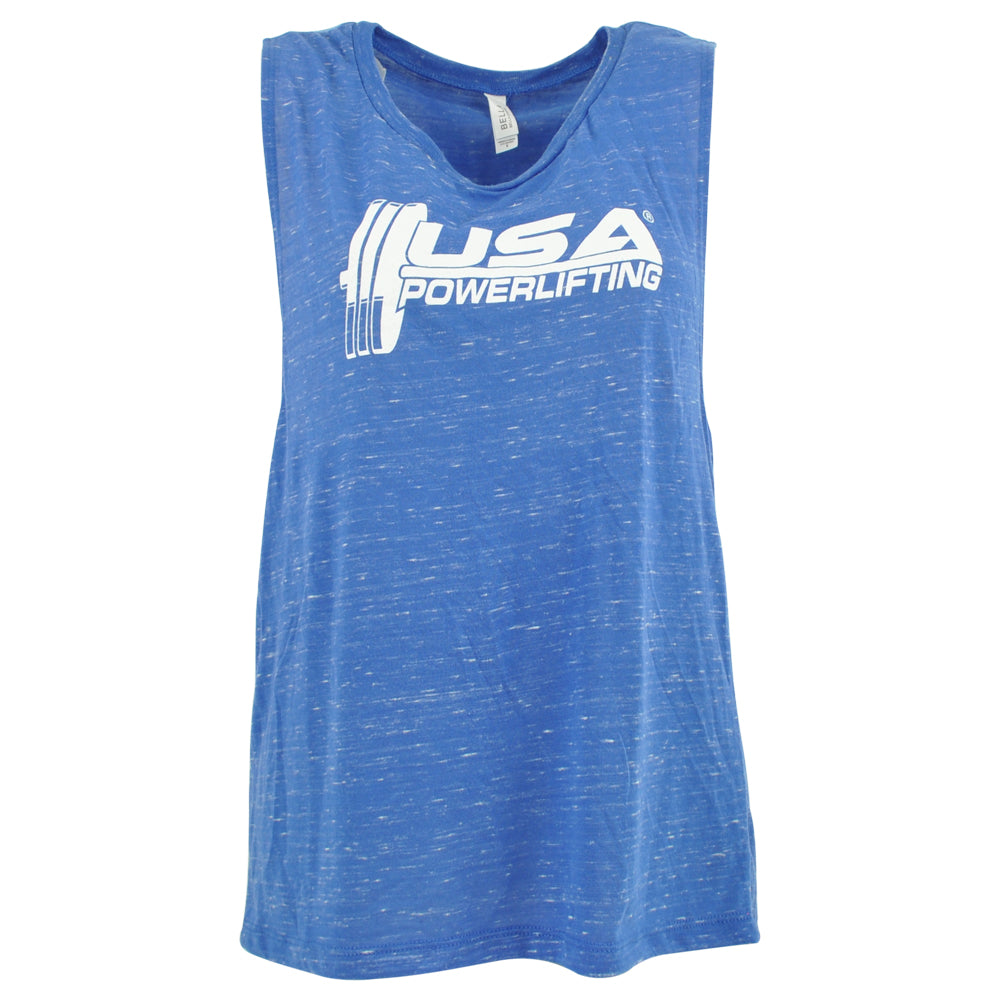 USA Powerlifting Weight Gym Blue No Sleeve Relaxed Womens Ladies Tshirt Tee