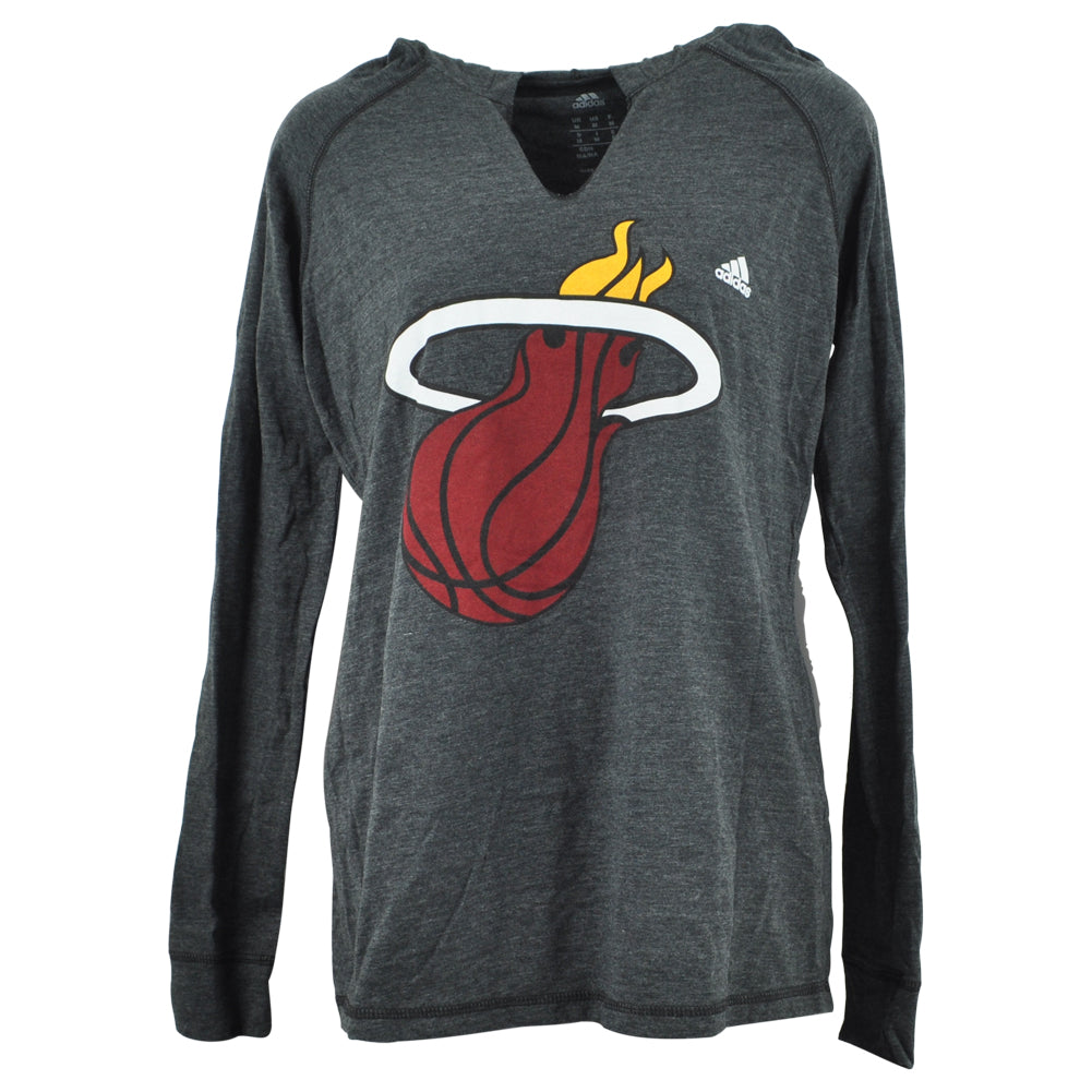 NBA Adidas Miami Heat Long Sleeve Hoodie Womens Ladies Tshirt Dark Gray