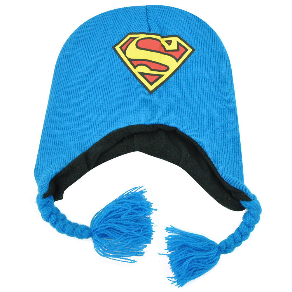 DC Comics Superman Man of Steel Peruvian Knit Beanie Laplander Hat Kids Hero