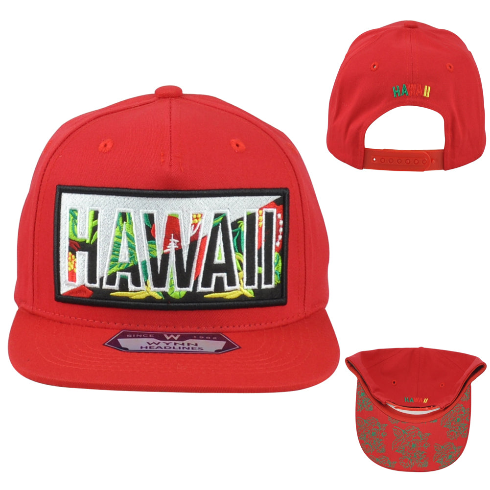 Hawaii USA Flowers State Island Aloha Red Flat Bill Adults Snapback Hat Cap