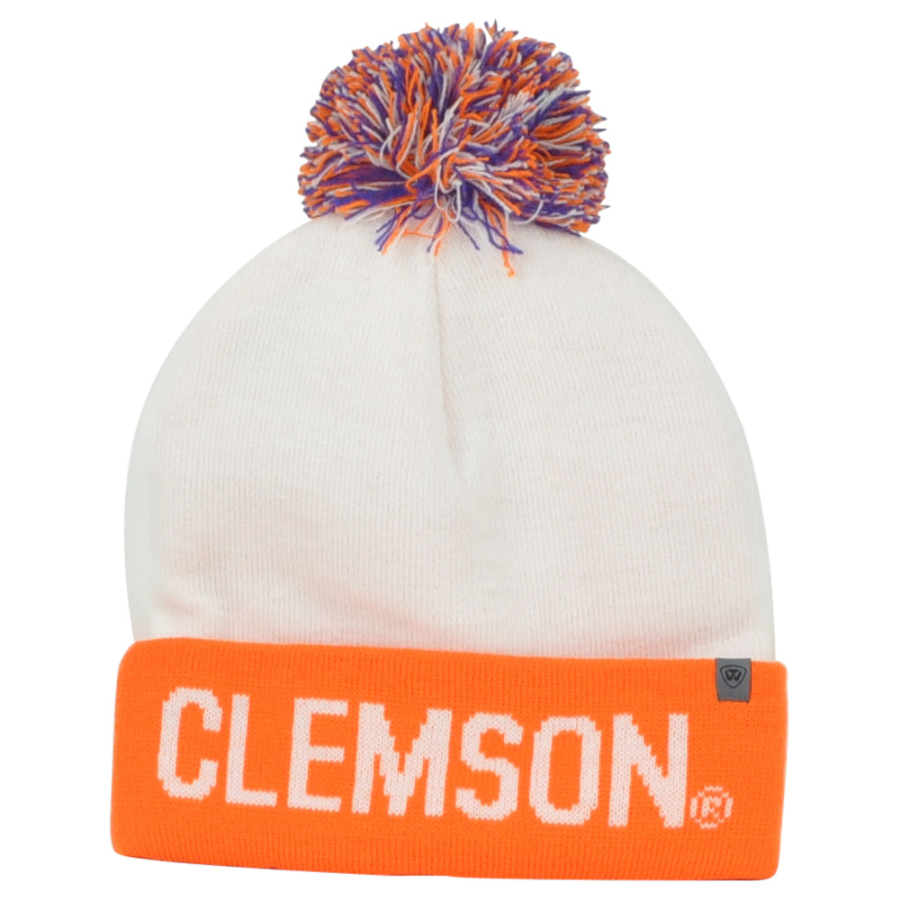 NCAA TOW Clemson Tigers Orange White Adult Pom Pom Winter Cuffed Knit Beanie Hat