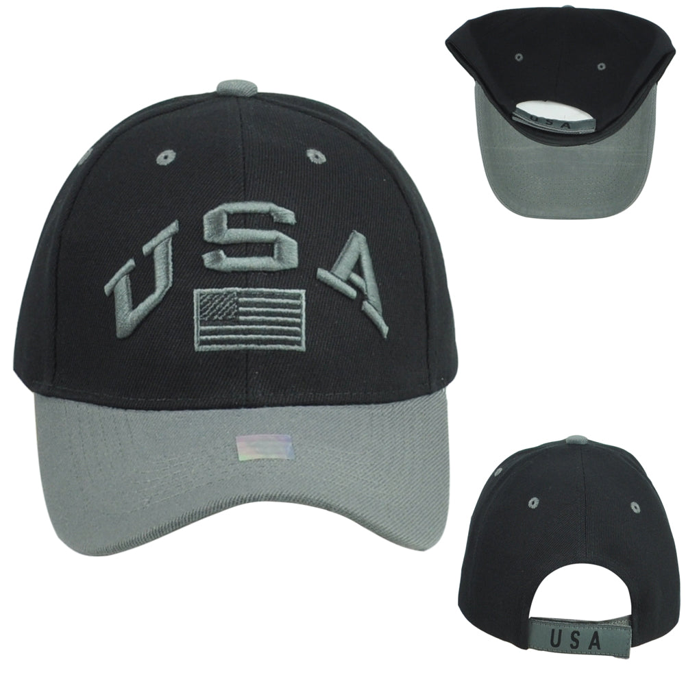 USA United States North America Country Flag Black Adjustable Adults Hat Cap