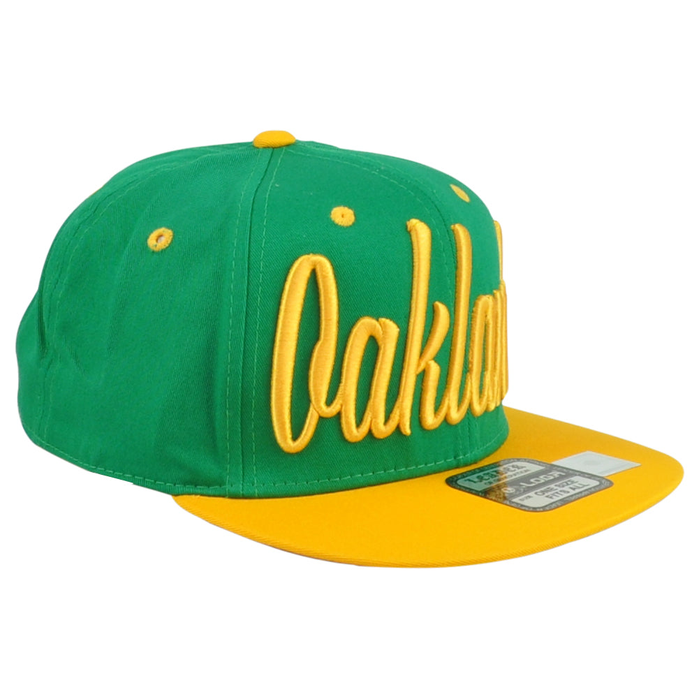 Oakland City California USA Green Yellow Flat Bill Adults Men Snapback Hat Cap