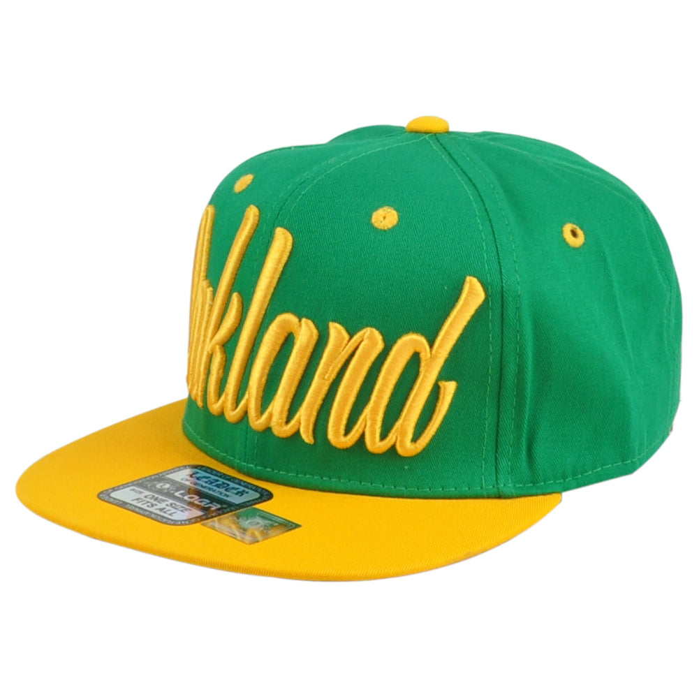 Oakland City California USA Green Yellow Flat Bill Adults Men Snapback Hat Cap