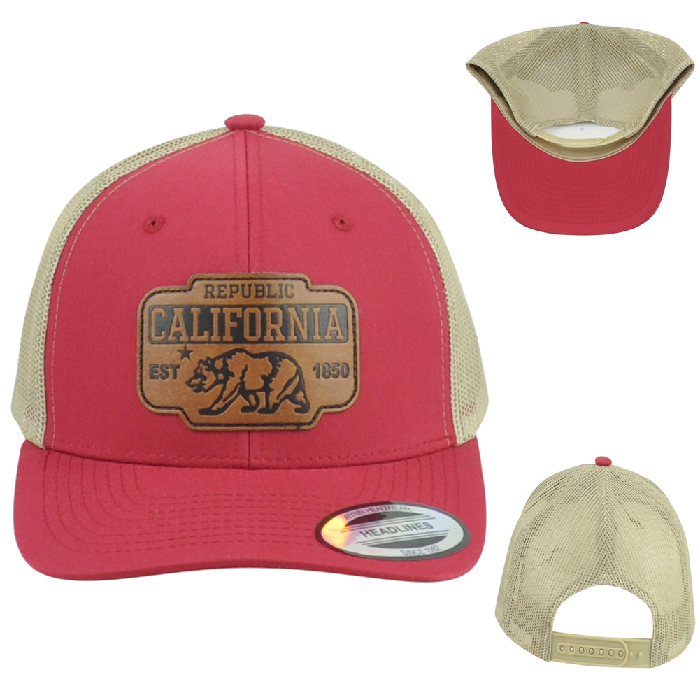 Republic California Cali USA Est 1850 Two Colors Patch Mesh Snapback Hat Cap