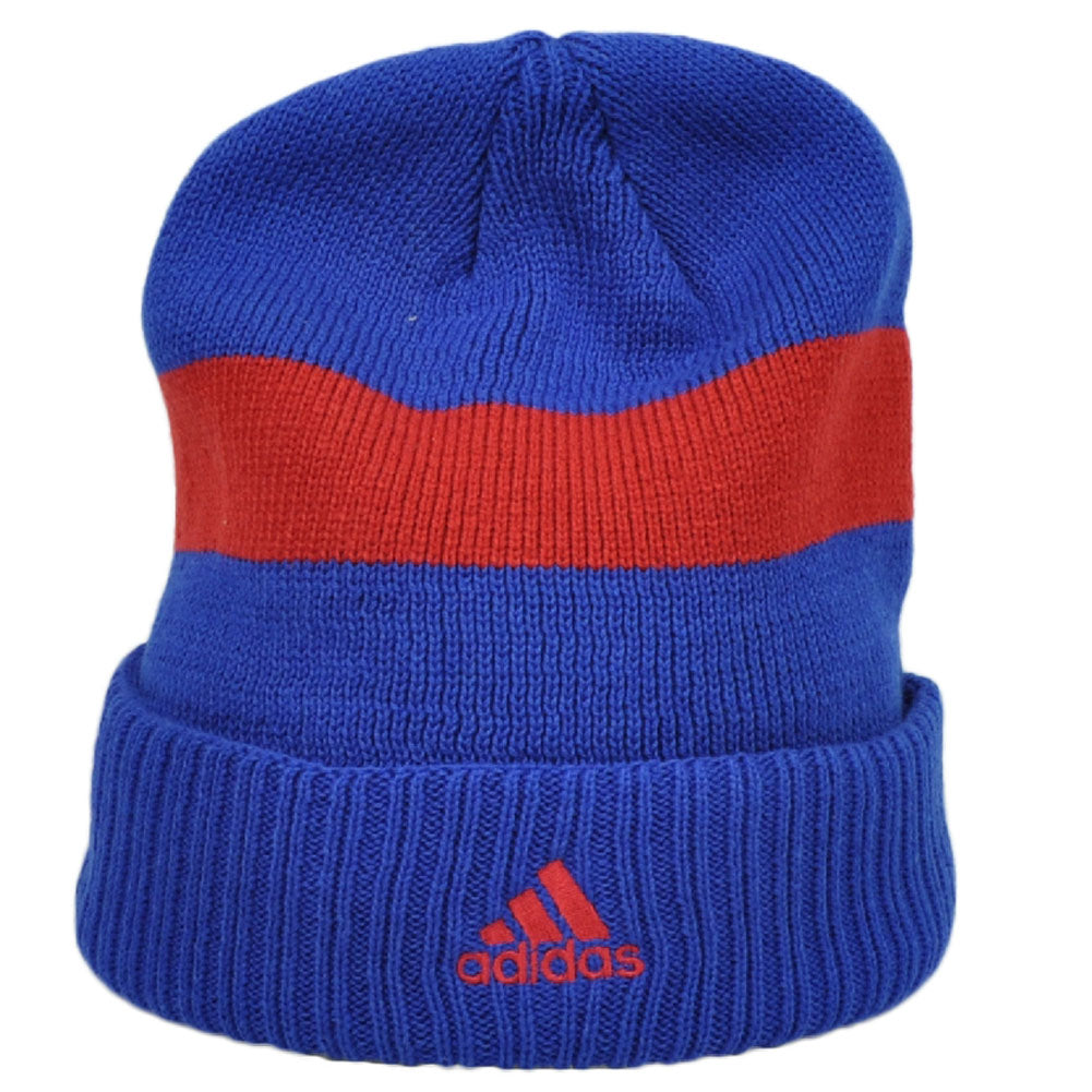 NCAA Adidas Kansas Jayhawks Cuffed Blue Blue Knit Beanie Winter Hat Striped
