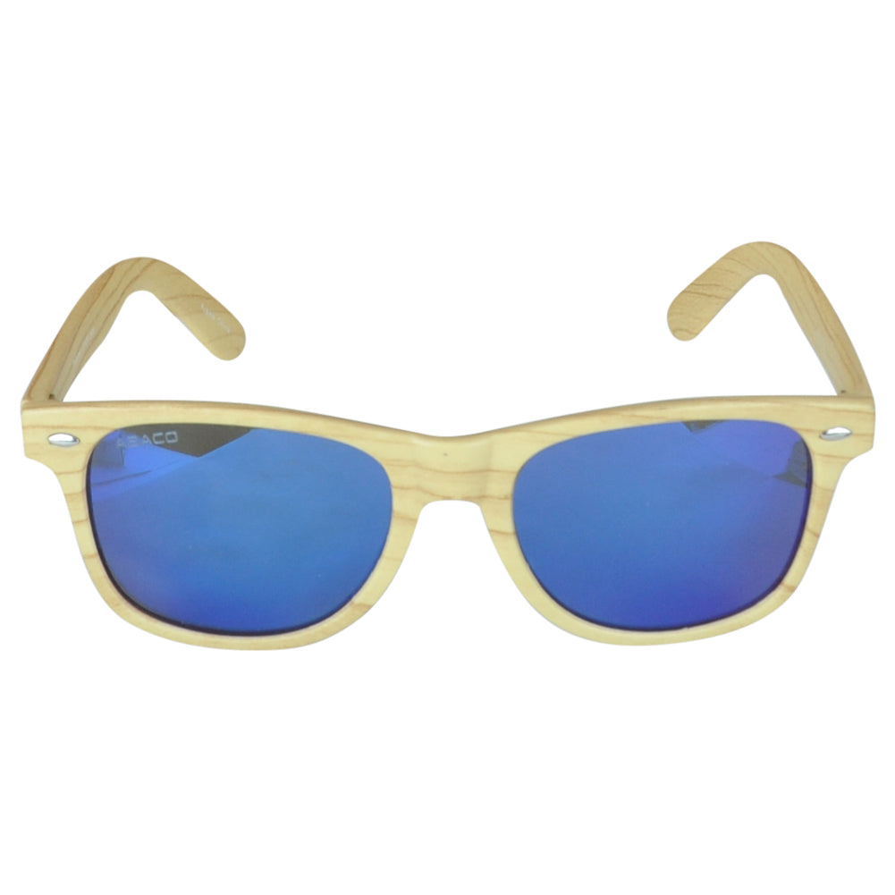 Abaco Sunglasses Unisex Tiki Natural Wood Style Blue Mirror Polarized UV Lens
