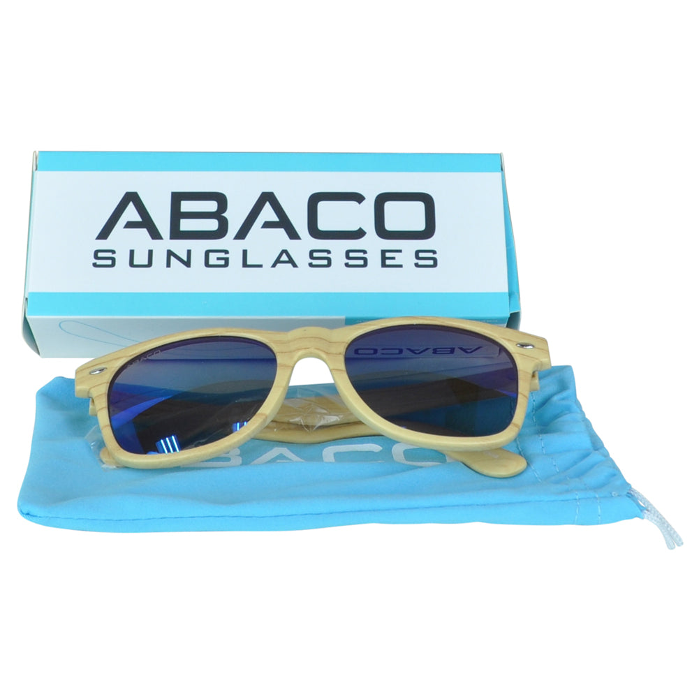 Abaco Sunglasses Unisex Tiki Natural Wood Style Blue Mirror Polarized UV Lens