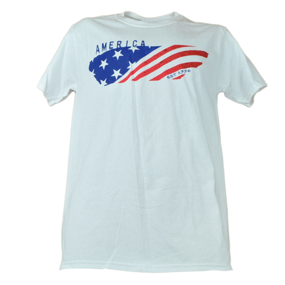 America Est 1776 White Tshirt Tee Womens Short Sleeve Crew Neck Flag USA Merica