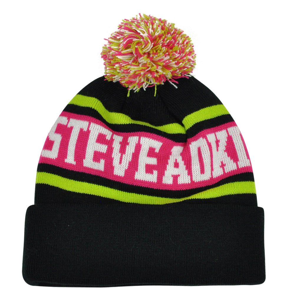 Steve Aoki Pom Pom Knit Toque Beanie Cuffed Rave House Hat Winter DJ Word Mark