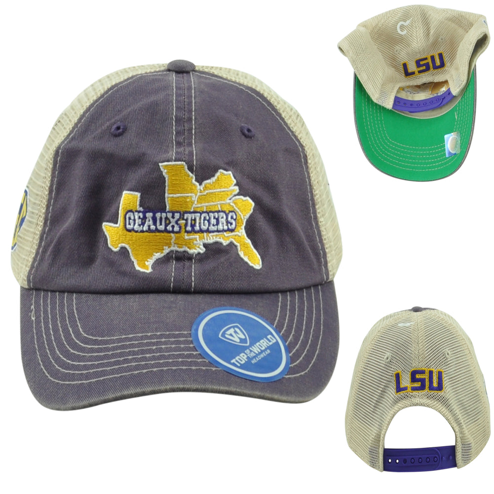 NCAA TOW Louisiana Tigers LSU Geaux SEC States Trucker Mesh Snapback Hat Cap
