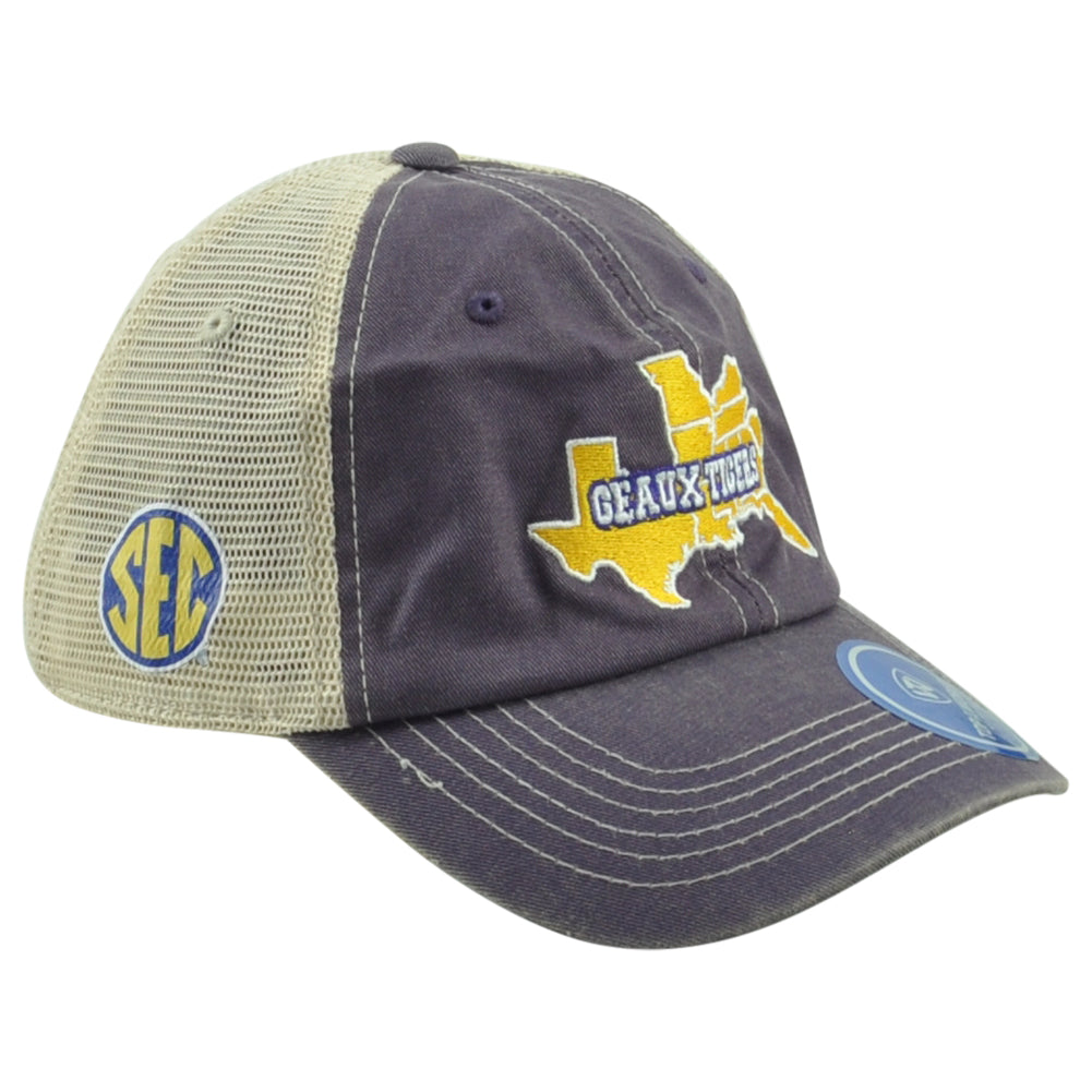 NCAA TOW Louisiana Tigers LSU Geaux SEC States Trucker Mesh Snapback Hat Cap