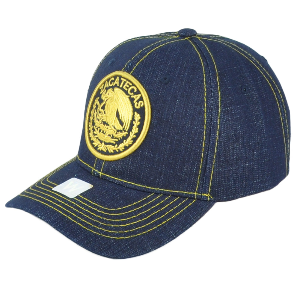 Zacatecas Mexico City Shield Denim Blue Adjustable Curved Bill Gorra Men Hat Cap