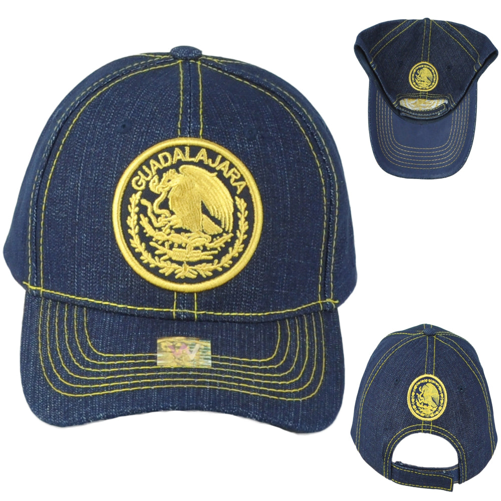 Guadalajara Mexico City Shield Denim Blue Adjustable Curved Bill Gorra Hat Cap