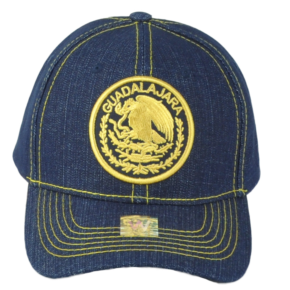 Guadalajara Mexico City Shield Denim Blue Adjustable Curved Bill Gorra Hat Cap